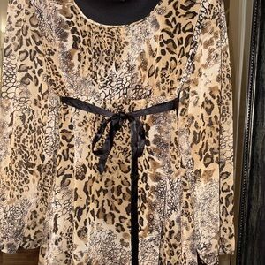 Allison Morgan Black and Brown Tie Front Long Sleeve Blouse